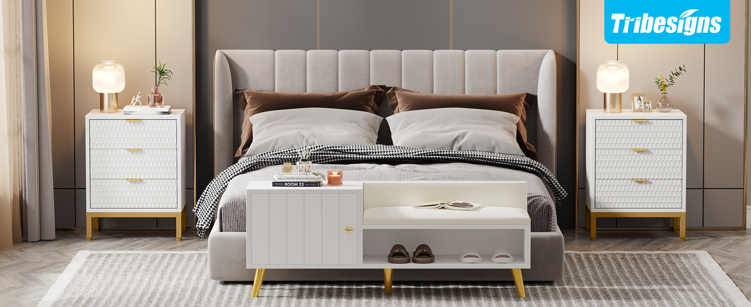 Luxury White and Gold Bedside Table