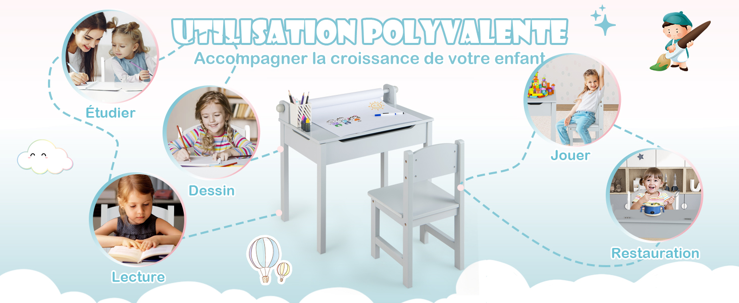 GOPLUS Table Enfant Avec Chaise, Bureau D'Étude Enfant Avec Planteau