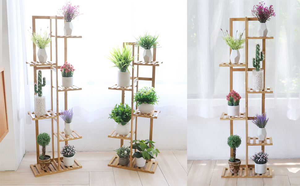 Medla Scaffale portafiori in bambù 6 ripiani, porta fiori da interno