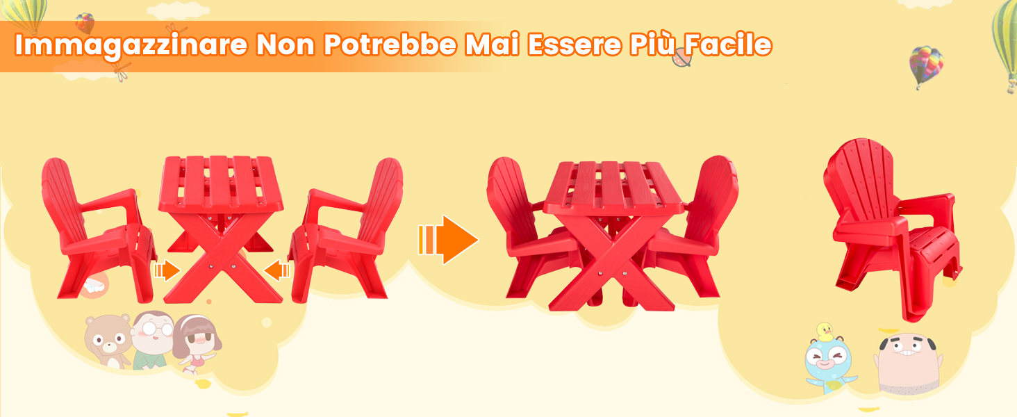 Set tavolino e sedie per bambini in plastica, Tavolino con 2 sedie  adirondack per pausa merenda e relax - Costway