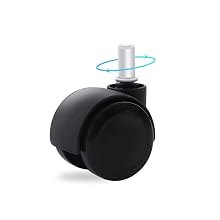 Black swivel caster wheel with rotating metal stem mount, designed for furniture or equipment mobility.