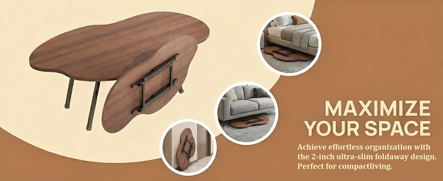 foldable coffee table folds vertically for small spaces,making it easy to store under a sofa,bed
