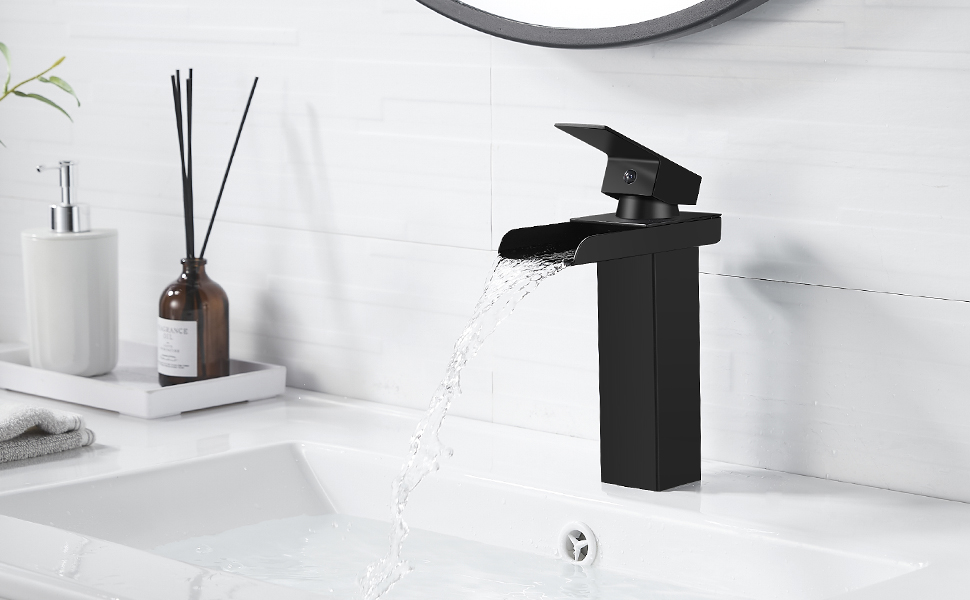 Black waterfall bathroom faucet single lever mixer