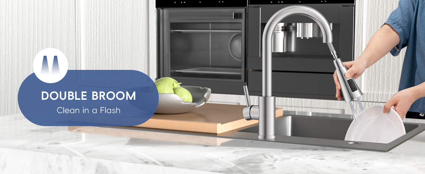 Kitchen Mixer Tap with Pull Out Spray, Stainless Steel Sink Taps Mixer for Kitchen Single Lever