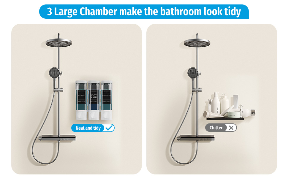 3 Chamber No Drill Wall-Mounted Shampoo Dispenser
