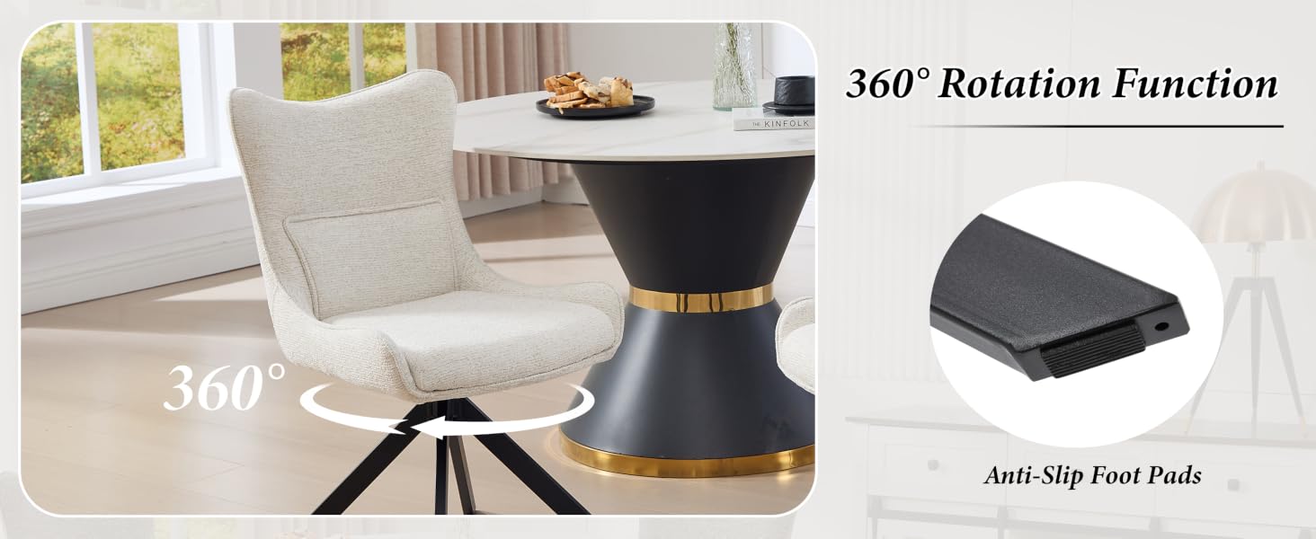 Text reads '360° Rotation Function'. Images showing rotation capability of a device mounted on what appears to be an office chair or desk.