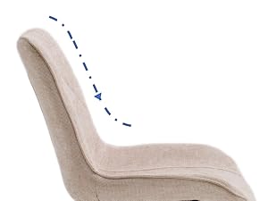 Fauteuil ou siège incurvé rembourré beige/crème avec une ligne pointillée bleue indiquant le contour ergonomique, représenté de profil sur fond blanc.