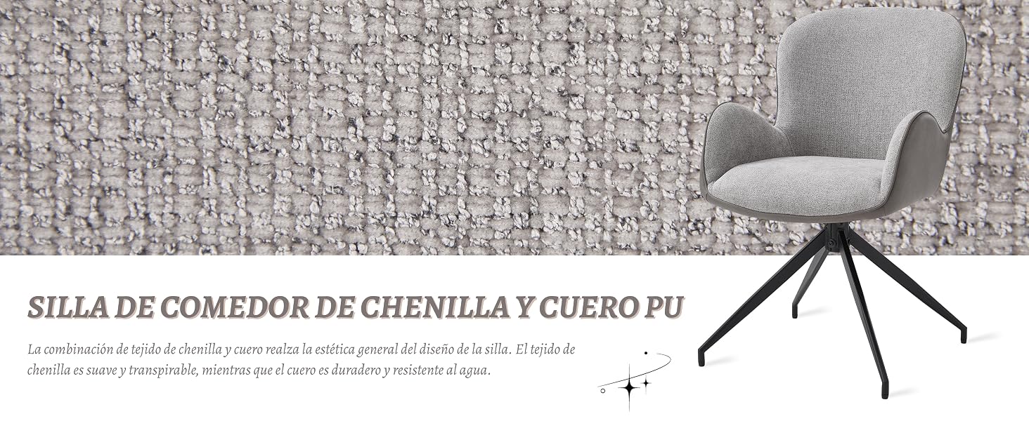 Vista frontal de la misma silla de comedor moderna, enfatizando su diseño de respaldo curvo y su estructura de patas metálicas.