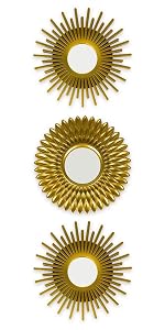 Lot de 3 miroirs dorés en plastique avec anneau de levage à accrocher au mur