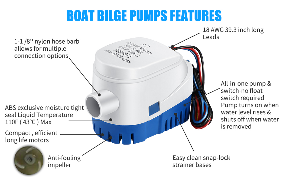 WISAMIC Bomba de escala automática - Bomba de barco sumergible 12 V, 750 GPH