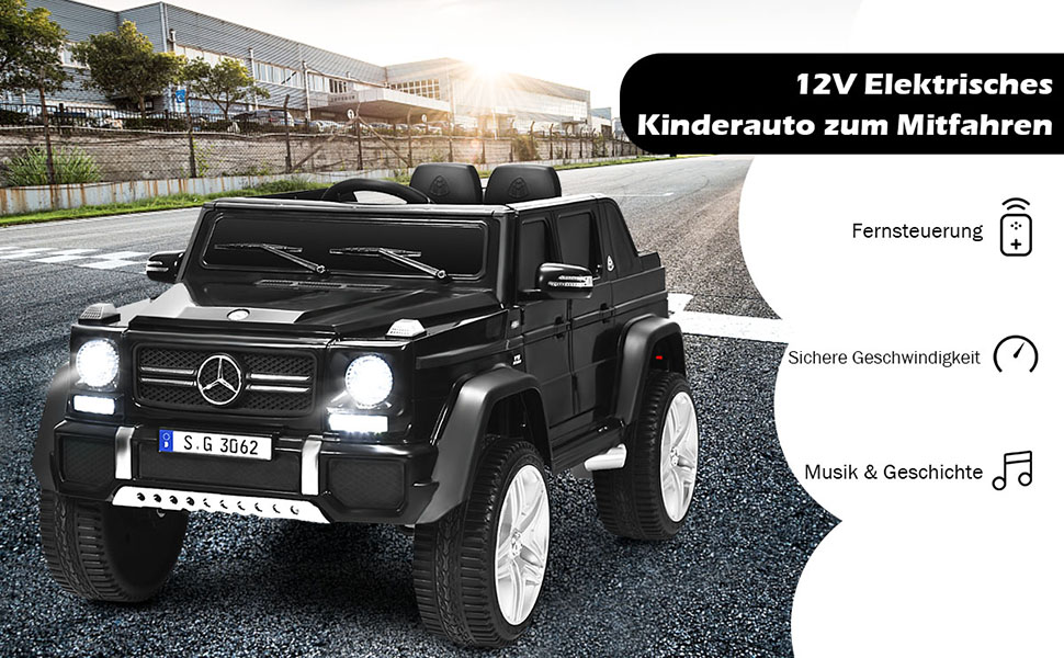 12V Kinderauto mit 2,4G-Fernbedienung, Elektroauto mit MP3, Musik, Hupe und LED-Leuchten, Jeep Auto 