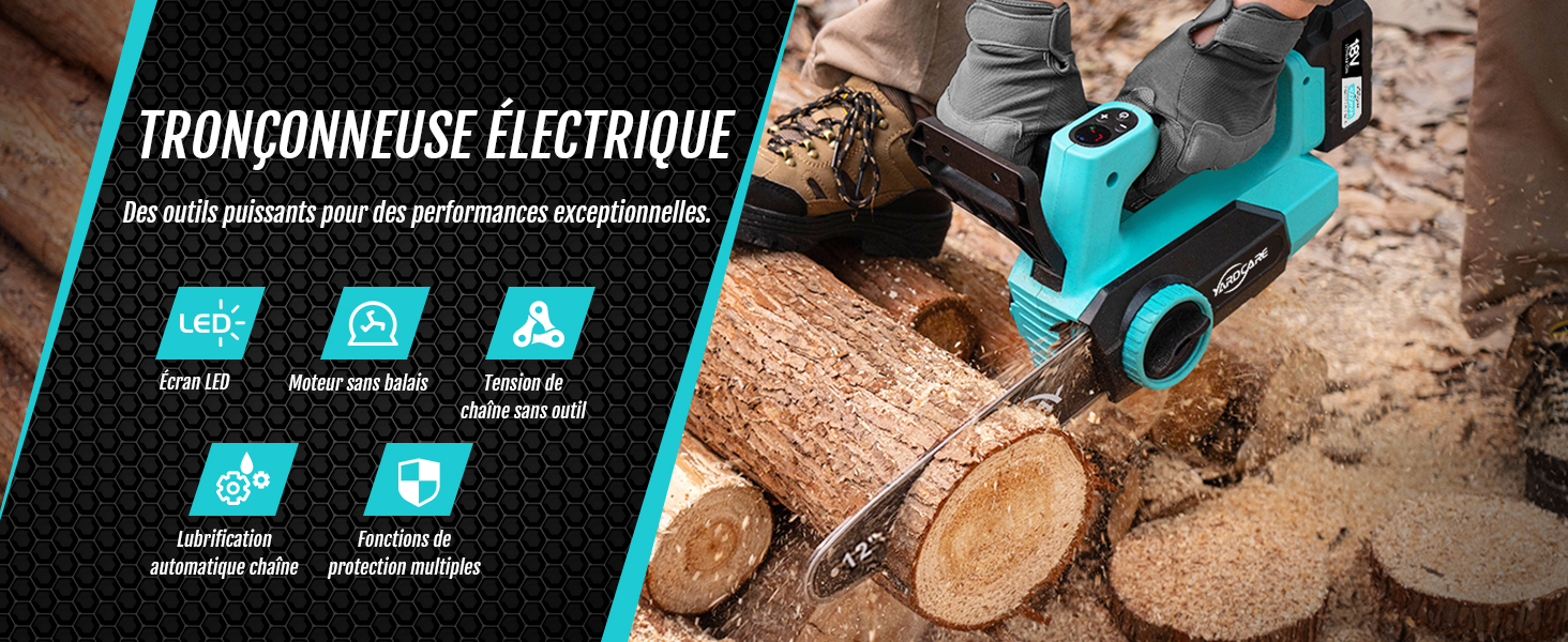 YARDCARE Mini Tronçonneuse à Batterie 6 Pouces - Scie Électrique Sans Fil Puissante Avec Lubrification Automatique, Batterie Et Chargeur Inclus - Idéale Pour Couper Branches Et Bois