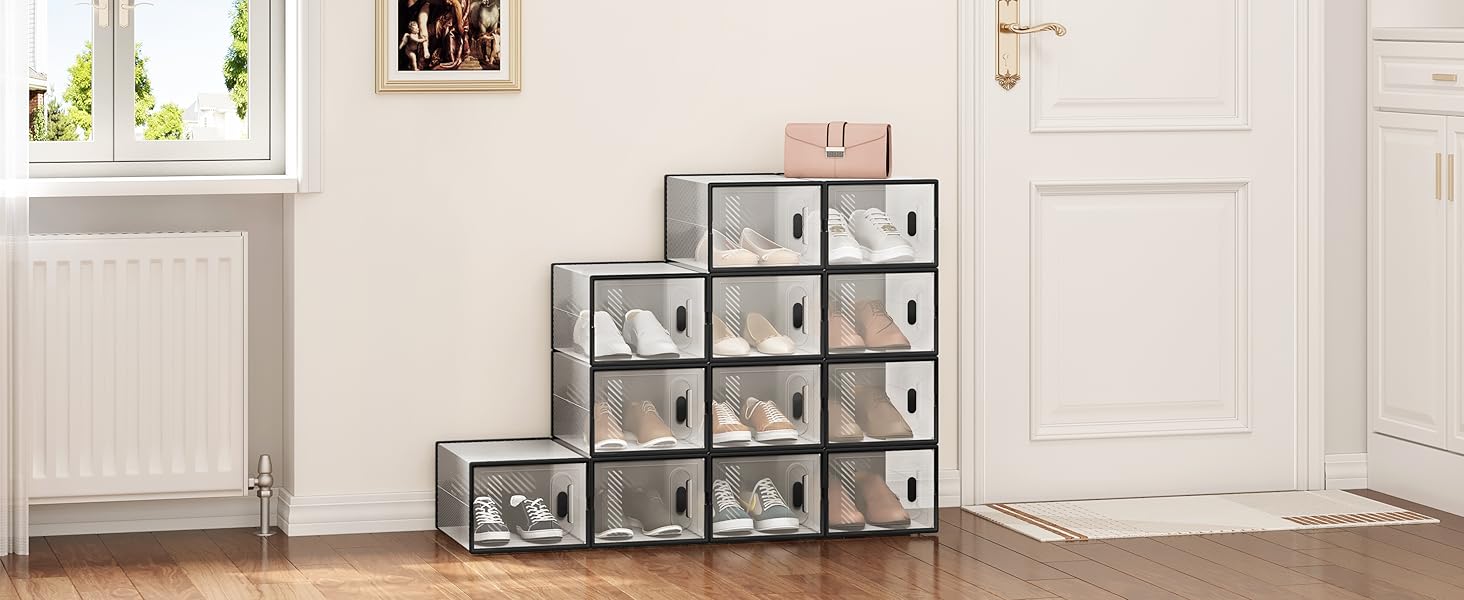 WOLTU 8X Cajas de Zapatos Transparentes Cajas para Zapatos de Plástico  Apilables y Plegables Organizador de Almacenamiento de Guardarropa  Contenedor Zapatos con Tapa Frontal 35x25x19 cm