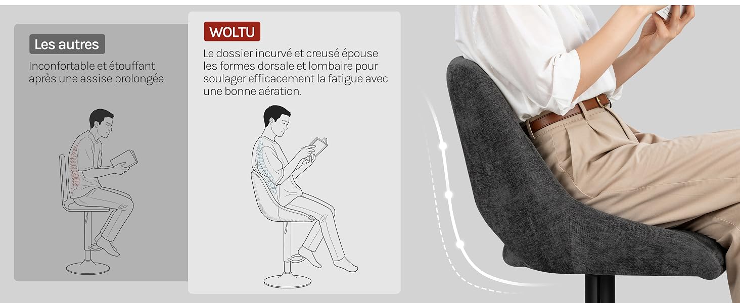 Schémas pédagogiques illustrant la forme de l'exercice et le guidage de la posture. Le texte inclut une étiquette « AVERTISSEMENT » avec des informations de sécurité. Le panneau de droite montre une personne assise sur un équipement d'exercice vu de côté.
