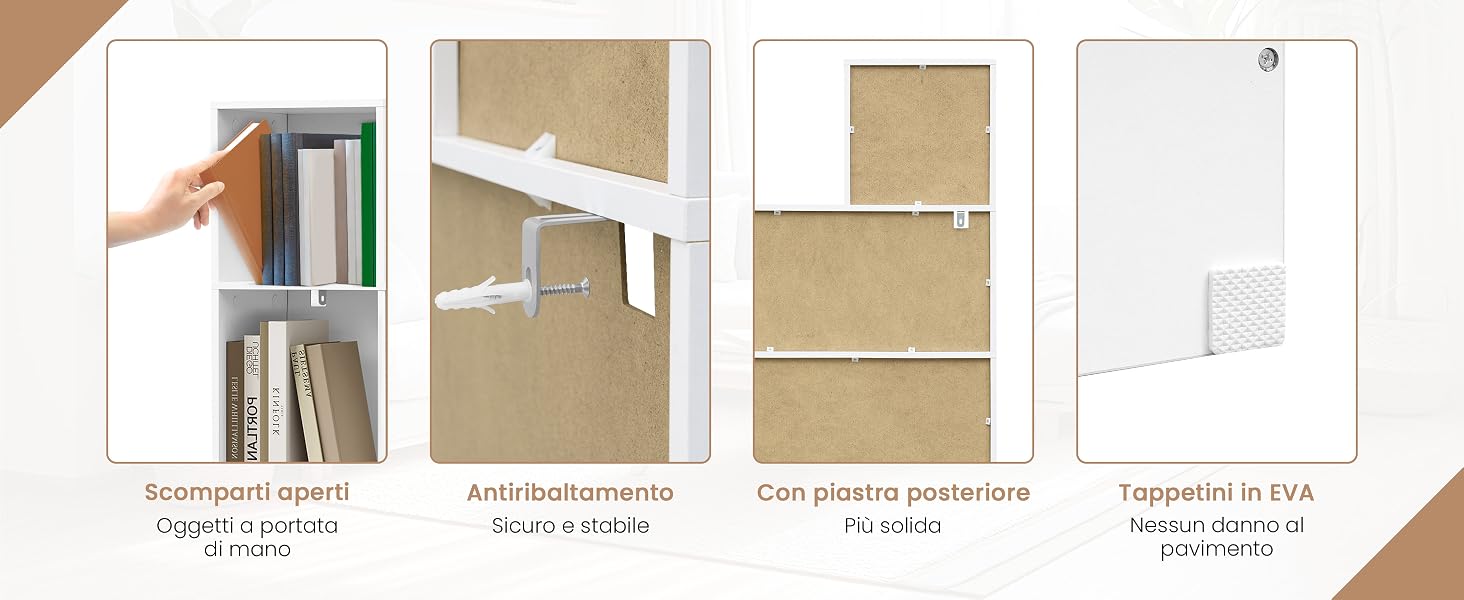 Diagramma didattico a quattro pannelli che mostra i passaggi sequenziali per l'installazione o il montaggio di qualcosa su una parete, con