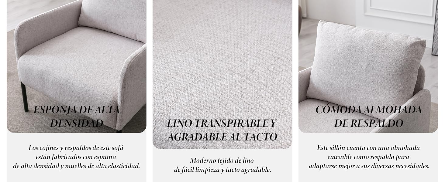 La tela de tapicería texturizada de color gris claro se muestra en tres vistas.
