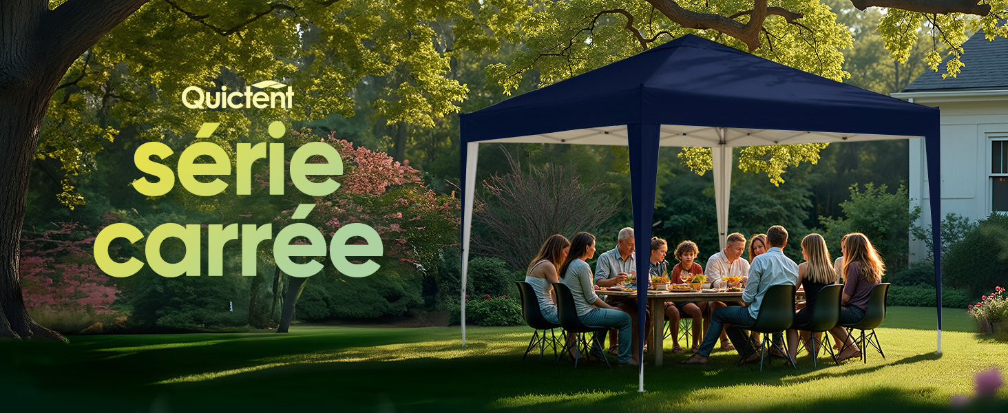 Le texte se lit comme suit : « série carrée ». Scènes d'événements ou de rassemblements en plein air montrant des personnes dans des environnements naturels à travers de multiples images connectées.