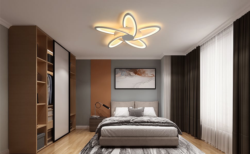 Dimmbar Küche, 30W Leuchte Flur LED-Deckenleuchte Kreative Acryl mit Weiß Kronleuchter Esszimmer, Fernbedienung für Schlafzimmer, 3000K-6500K Blütenblätter Deckenleuchter Wohnzimmer,