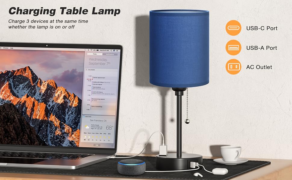navy blue charging lamp