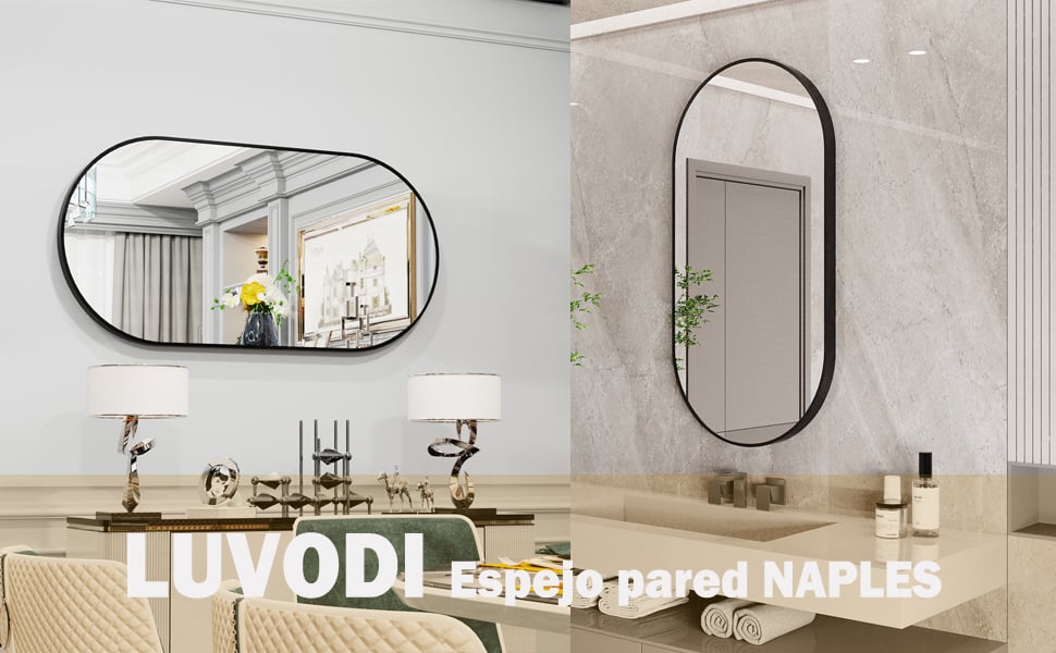 Easly Espejos ovalados de 30 x 17 pulgadas para baño, espejo de pared para  baño, espejo de baño con marco negro, espejo moderno para pared con