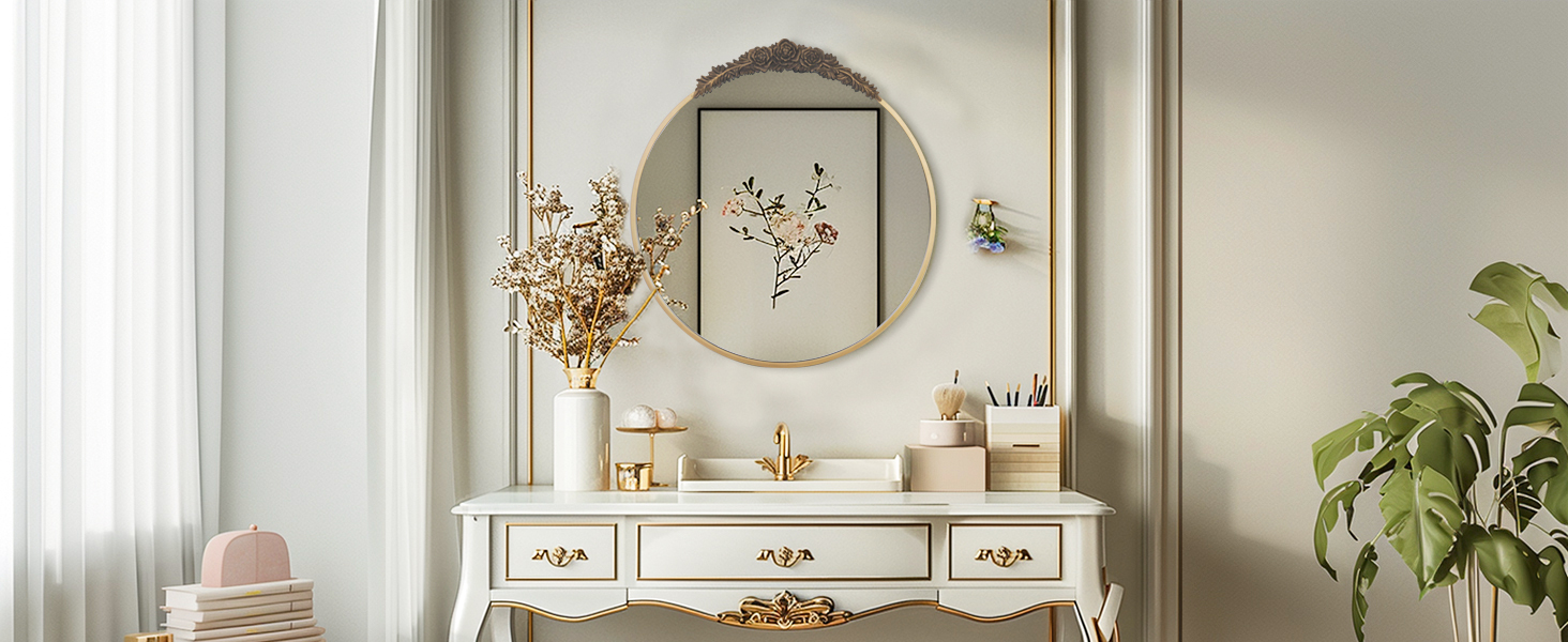 Artloge Specchio rotondo da parete barocco: 80 cm Specchio decorativo vintage Soggiorno con rose