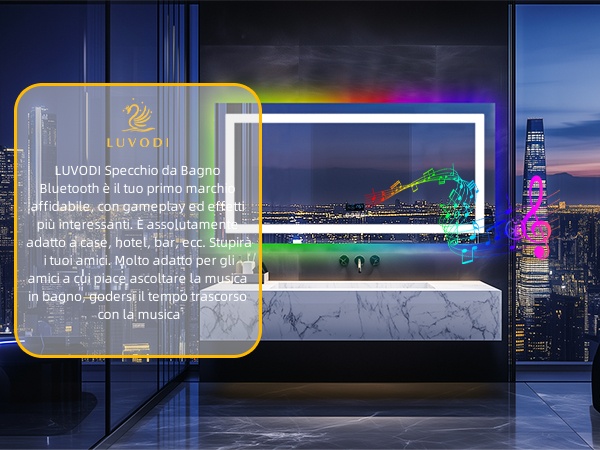 LUVODI Specchio RGB Digitale Bluetooth Bagno LED 120x60 cm Grande Specchio Musica Bagno con Led Luce