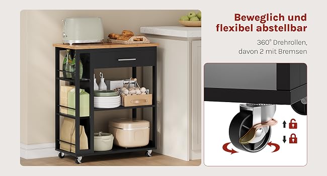 Der Text lautet 'Beweglich und flexibel sichern'. Serie, die den Installationsvorgang eines Regals oder einer Lagereinheit an einer weißen Wand zeigt.