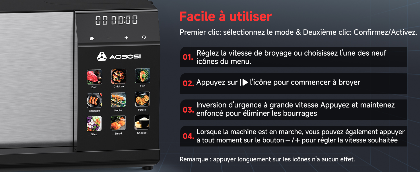 Le texte indique « Facile à utiliser ». Capture d'écran de l'interface du lecteur vidéo avec commandes de lecture et texte en français.