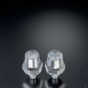 Close-up photos of metallic silver knobs or controls against dark background, shown from multiple angles.