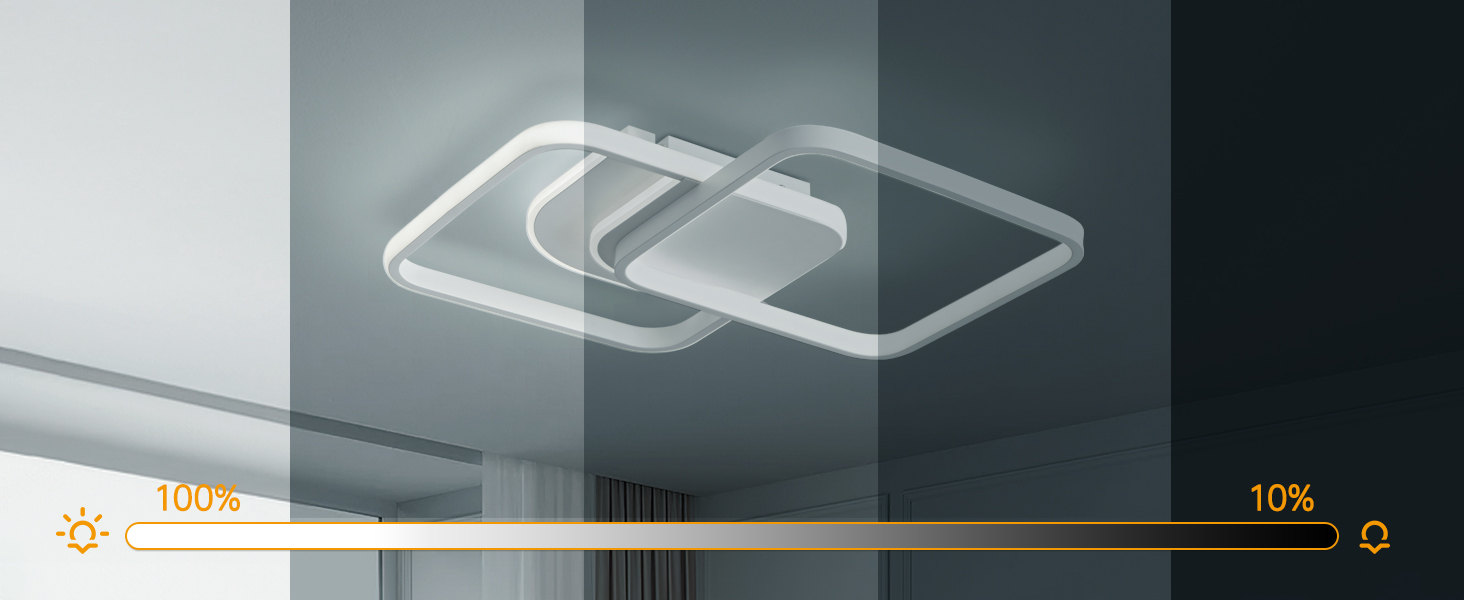 Minimalistisches Bild mit überlappenden rechteckigen Leuchten mit einem Helligkeitsregler von 0% bis 100%.