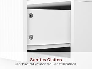 Weiße Schublade- oder Schrankmechanik mit gleitendem Schienensystem und sichtbaren Befestigungsschrauben