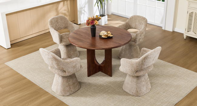 Collection of beige upholstered seating arrangements showing multiple configurations of plush furniture pieces in warm-toned room settings.