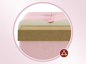 Primer plano de una superficie texturizada de color canela o beige, posiblemente una muestra de tela o material, que se muestra en un marco circular con borde rosa