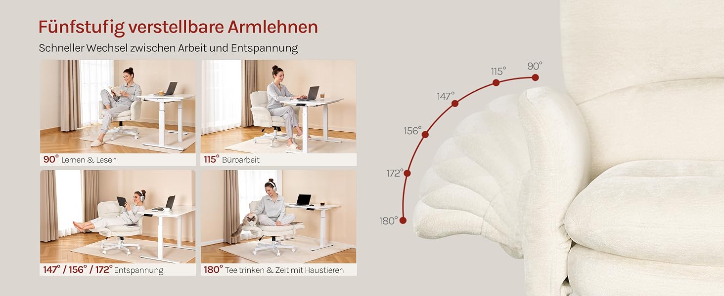Technisches Diagramm, das die Möglichkeiten der Möbelanordnung mit gekrümmten Bewegungsbahnen zeigt, die durch rote Pfeile in einer weißen Raumumgebung gekennzeichnet sind.