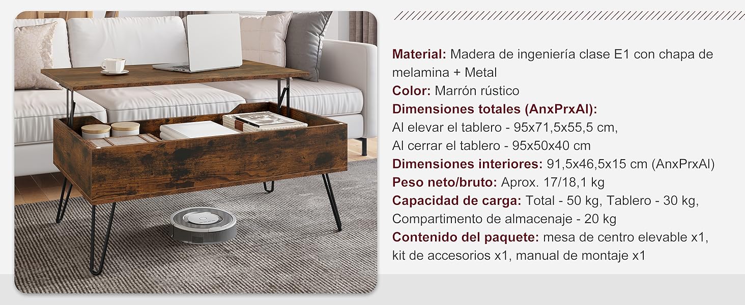 Mesa de centro elevable