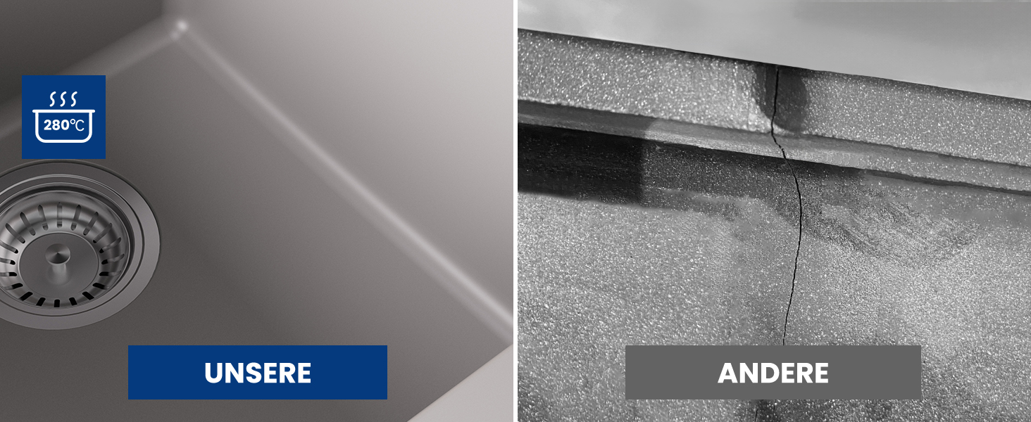 CECIPA Granit Spülbecken 70x45 Cm Schwarz - Inkl. Zubehör & Montageset