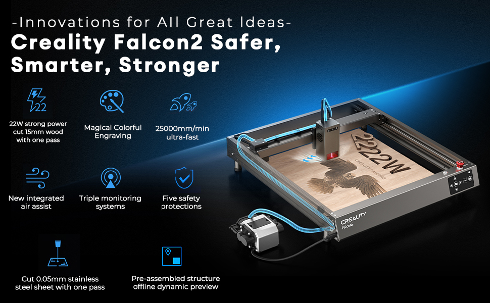 Creality Falcon 2 Laser Engraver 22W, Laser Engraving Machine, Engraving  Machine with Air Assist, 25000mm/min, Flame Detection, Limit Switch, for