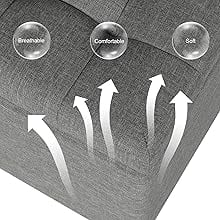 WOLTU Storage Box Ottoman Chair Stool Dark Grey Upholstered Footstool Linen Square Pouffe Chair