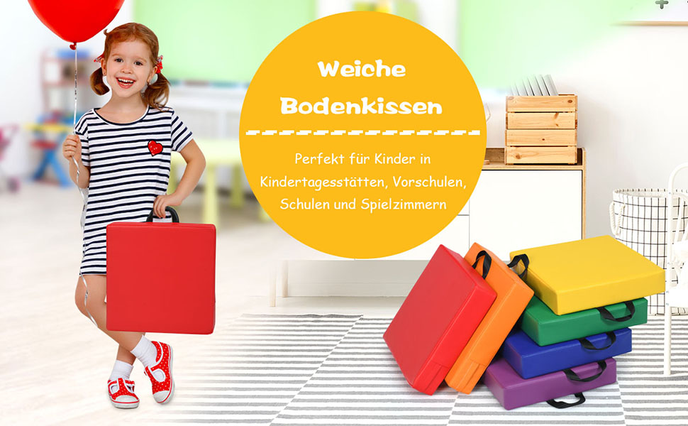 6er Set Kinder Stuhlkissen rot Bodenkissen mit Griff Sitzkissen Baby Sitzerhöhung Hauptkissen