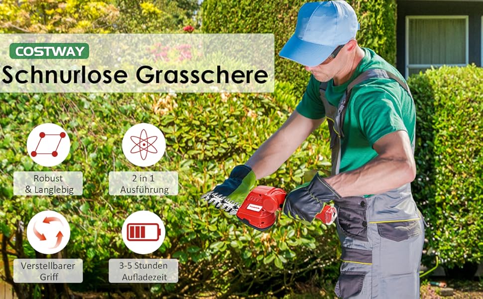 Outsunny Akku Heckenschere 18V - 51cm Schnittlänge, 2x 4Ah Akkus, Mit Zubehör