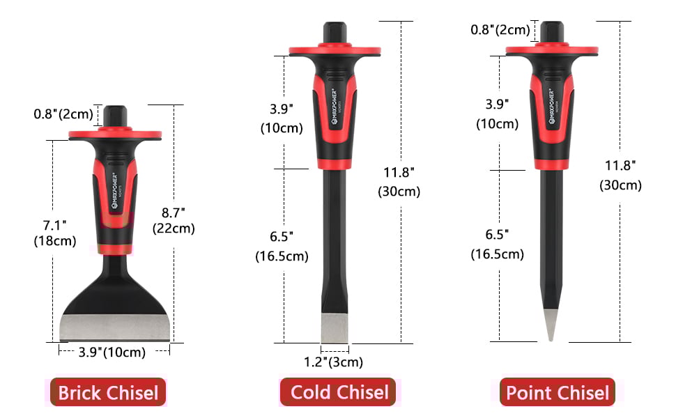 Bolster Chisel Set 3Pieces, MAXPOWER Masonry Chisel Set with Thickness