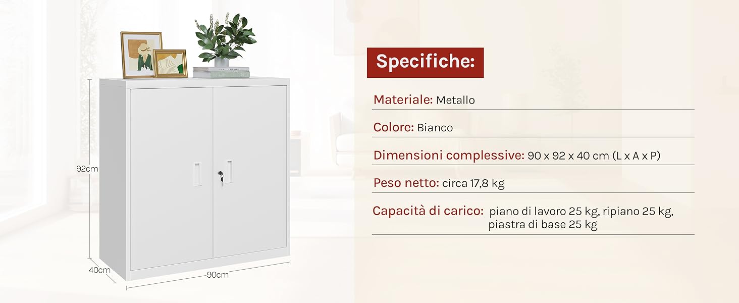 Armadio per Archiviazione con Serratura, Armadio con Ripiano Regolabile in Altezza, Armadio