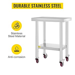 VEVOR Table De Travail Inox Cuisine à Roulettes 61x46 Cm Pour Préparation De Cuisine 11 Table de Travail Inox de Cuisine