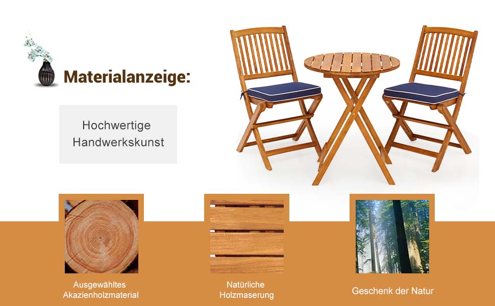 Bistrostuhl set 3-teiliges tisch set terrassen stuhl klappbar holzstuhl 