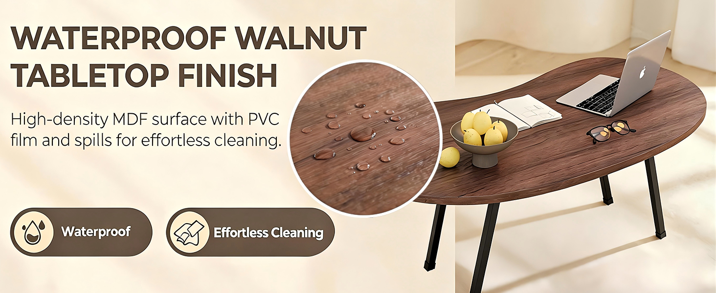 wood coffee table with water-resistant surface,easy to clean