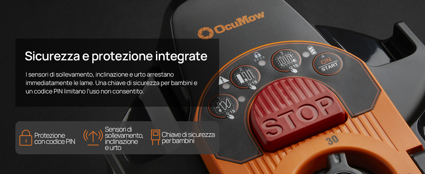 Il testo recita «Sicurezza e protezione integrate» con le specifiche di sicurezza e protezione italiane. Indumenti o dispositivi di protezione arancioni e rossi che presentano caratteristiche di sicurezza integrate con icone e dettagli tecnici.