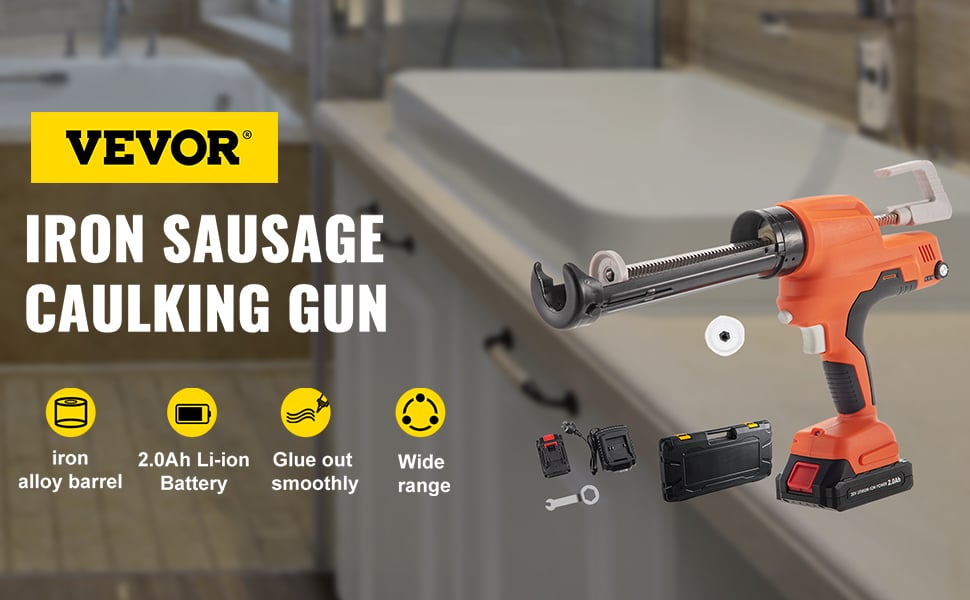 VEVOR Pistolet A Cartouche 6500 N Pistolet A Mastic Sans Fil Pistolet A Cartouche Mecanique 300 ML En Fer Vitesse Controlable Pour Verres Ceramiques Produits Sanitaires Appareils Electriques Toilette 13 Pistolet à cartouche mécanique