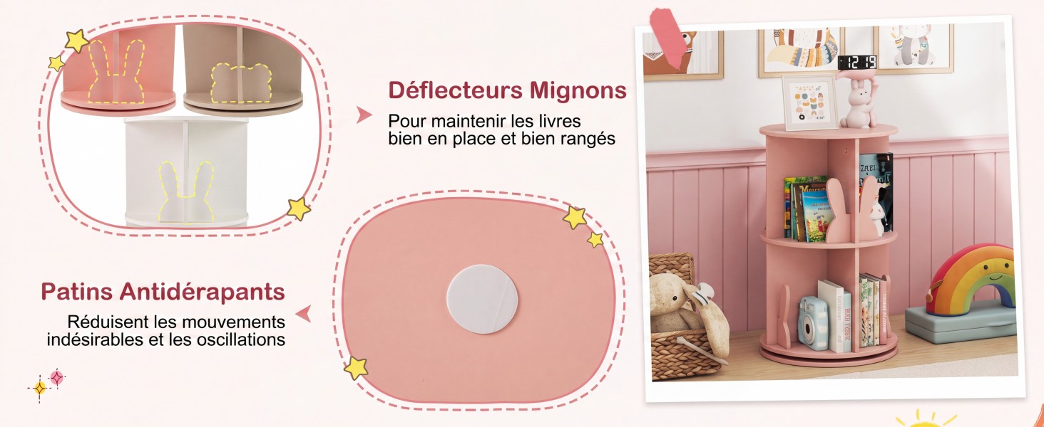 Le texte indique « Le placard magnétique de OliDarling » et « Petites Amies/Magnets ». Boîte de rangement rose avec fermeture magnétique et étagère intérieure, configuration illustrée avec l'emballage du produit.