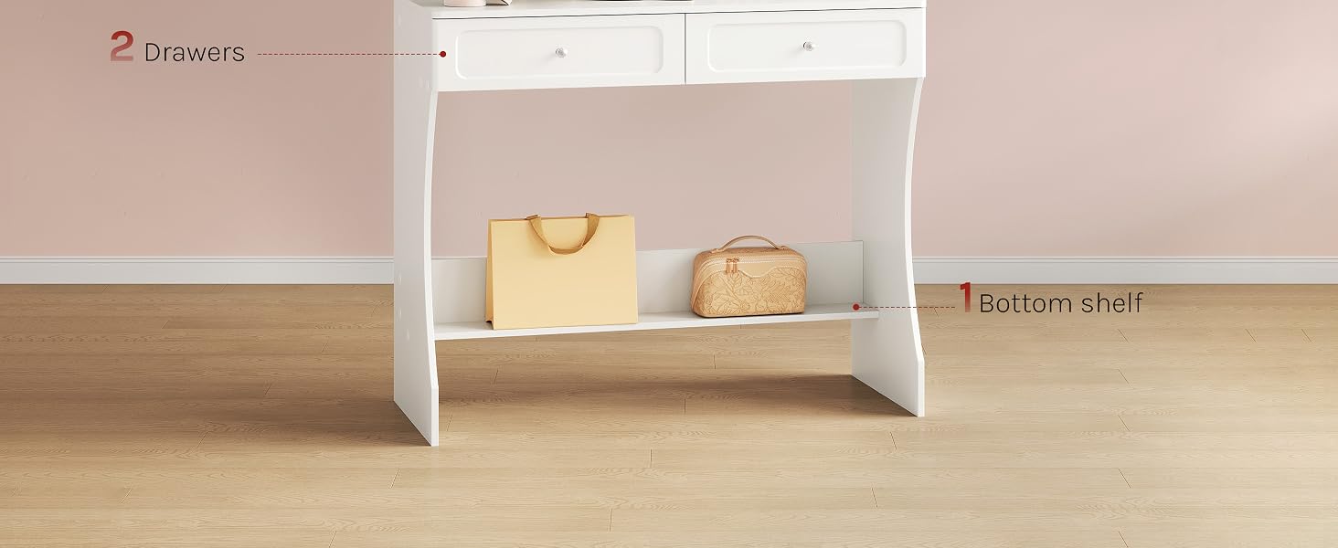 White wooden shelf unit on wooden floor displaying woven circular placemats and tan/beige decorative items inside open compartment.