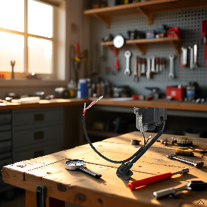 A well-organised workshop bench with gardening tools and equipment scattered around